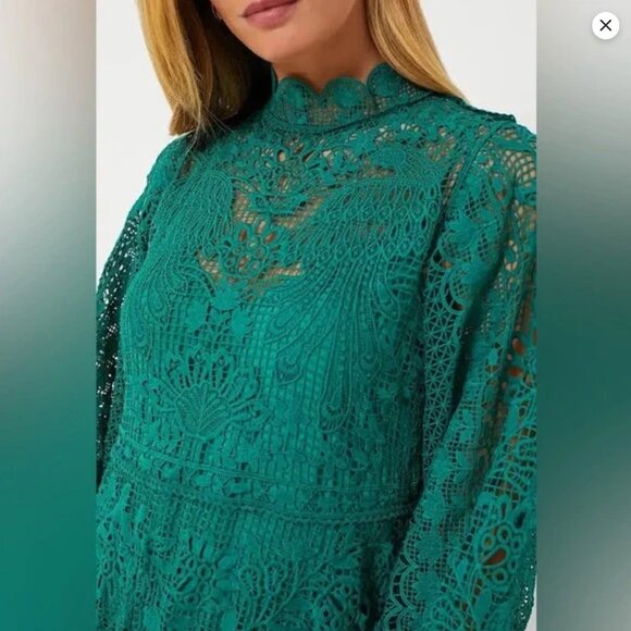 FARM RIO Guipure Lace Long Sleeve Maxi Dress, Dark Green, Size XS, NWT 🇧🇷 - Picture 2 of 16
